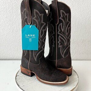 Lane SARATOGA Square Toe Cowboy Boots Dark Brown Western Cowgirl Mid Calf 5.5